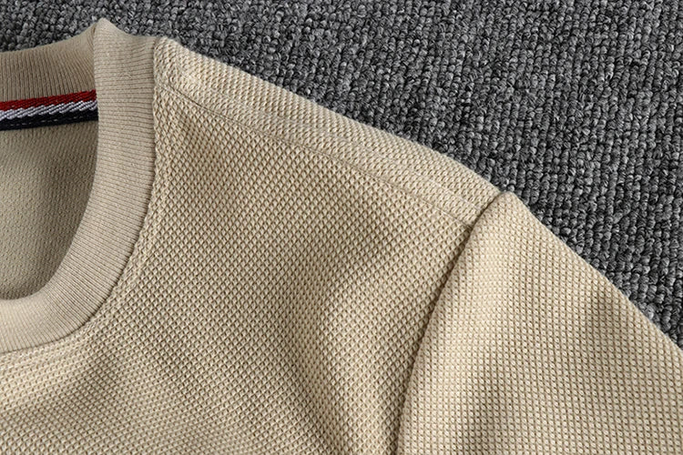 Zomer Nieuw Amerikaans Retro Waffle Microchapter T-shirt Herenmode Eenvoudig Gewassen Korte Mouw O-hals Casual Losse Jeugd Tops