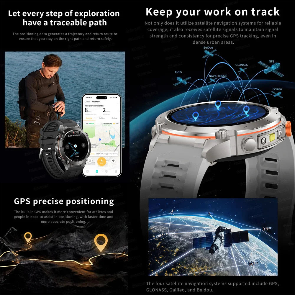 2025 New Rugged Military GPS Smart Watch Built-In GPS Tracker Compass Sports Fitness Tracking Smartwatch - Compatible with HUAWEI & Xiaomi IOS