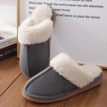 Unisex Winter Fur Slippers Home Suede Mules Short Plush Slippers For Indoor Warm Cosy Fuzzy Flats Slides For Men & Women