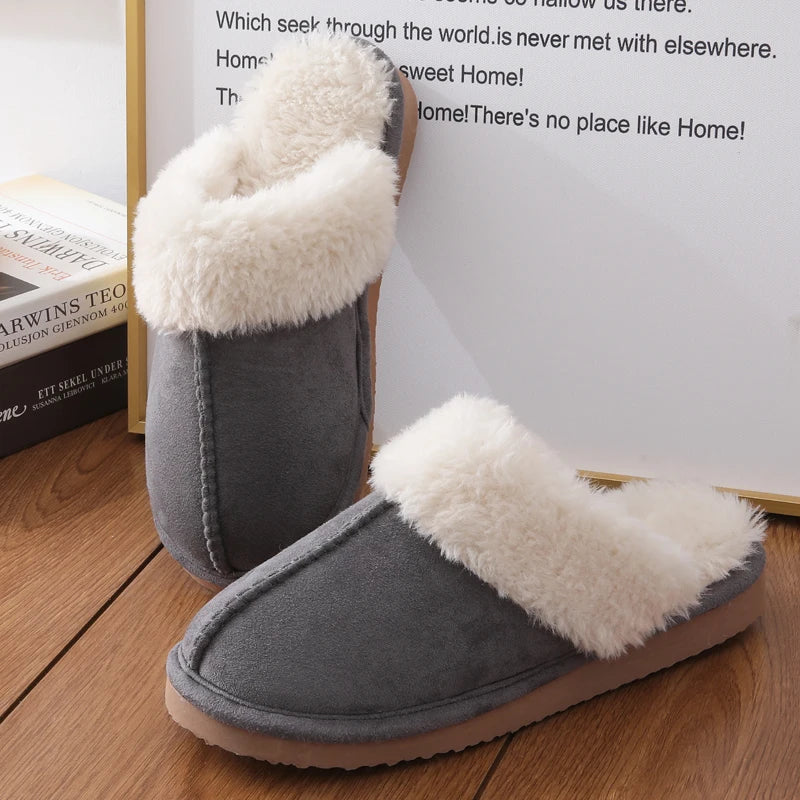 Unisex Winter Fur Slippers Home Suede Mules Short Plush Slippers For Indoor Warm Cosy Fuzzy Flats Slides For Men & Women