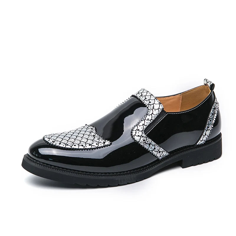 Slip-on Men Formal Dress Party Shoes Black Silver Male Business Adult Loafers Large Size 38-47 Adult Fashionable Wedding Shoes