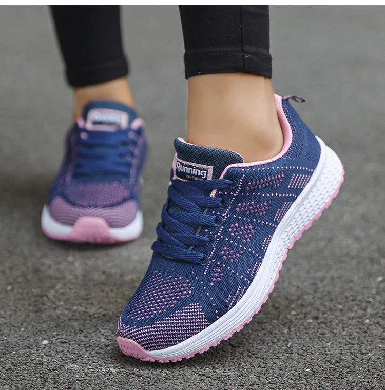 Women's Sneaker 2024 New Fashion Breathable Trainers Comfortable Sneakers Mesh Fabric Lace Up Women's Tennis Shoes For Women