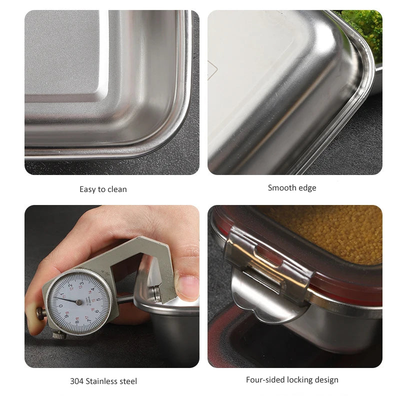 304 Stainless Steel Food Lunch Bento Box Sealed Leakproof Travel Storage Box Household Pickle Boxes Refrigerator Food Container