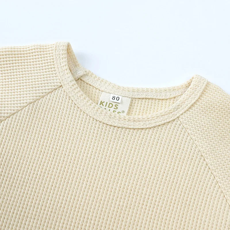 Kid's Summer Outwear Clothing Set Casual Boys Girls Waffle T-shirt Suit Children's 2PCS Tee And Shorts 1-6Y Unisex