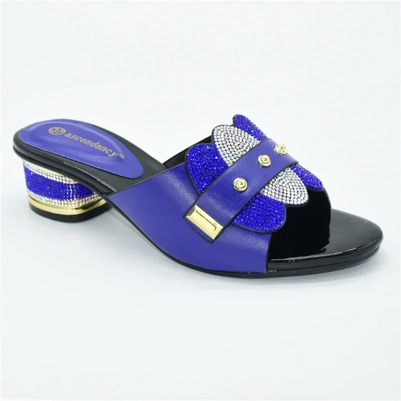 2025 Summer High Quality Italian Women Slippers Shoes With Elegant Heel Design Suitable for African Wedding Party