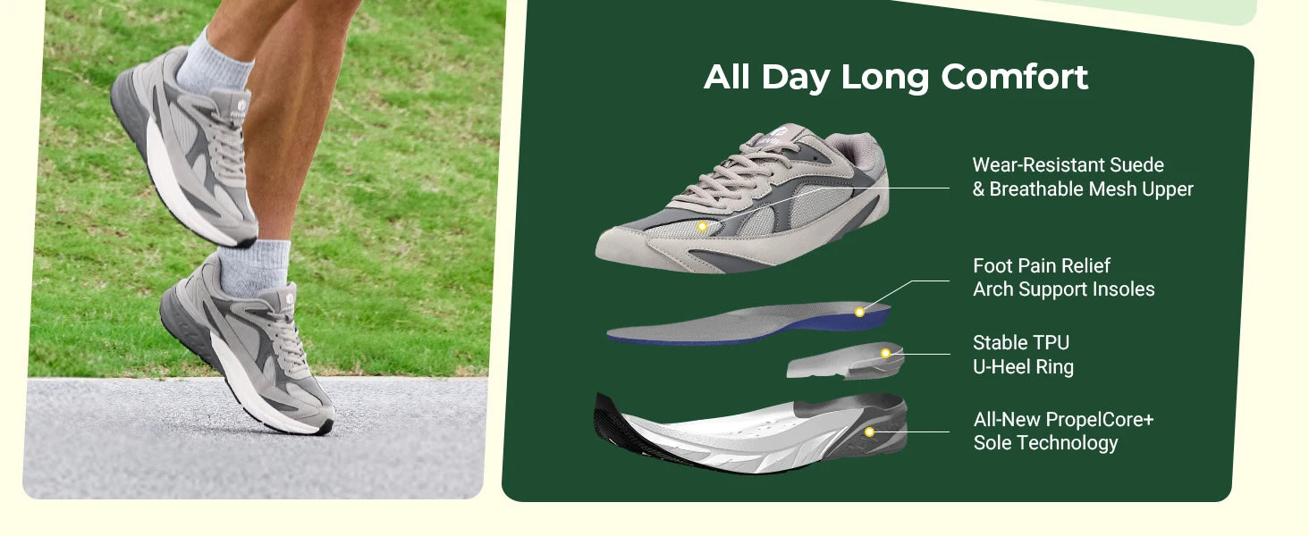 Men's Extra Wide Cushioned Sports Walking Shoes For Swollen Feet, Flat Feet, And Arch Fit - Suitable For Heel Pain Relieve