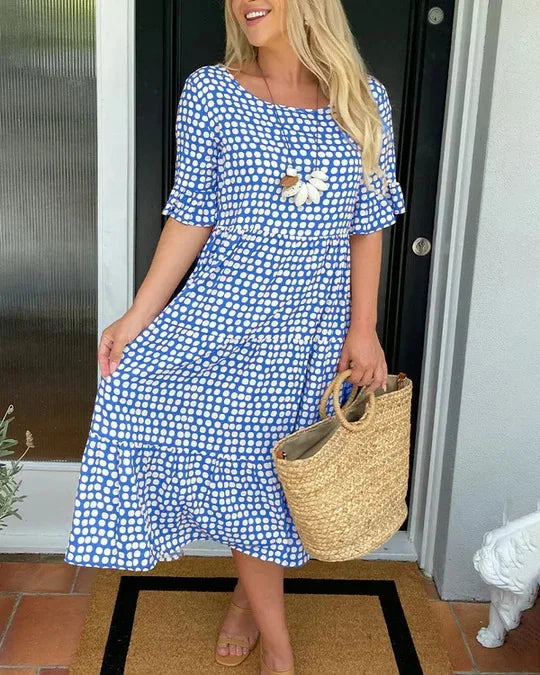 Europe And The United States New Fashion Women's Hot Summer Crew-neck Printed Short-sleeved Dress