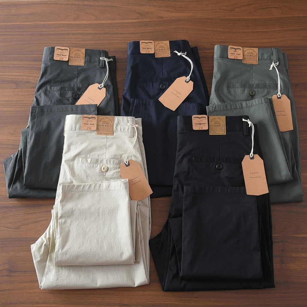 2025 Zomer Nieuwe Amerikaanse Retro Dunne Micro-Elastische Casual Broek Heren Eenvoudige 97% Katoenen Slim CHINO Business Rechte Broek