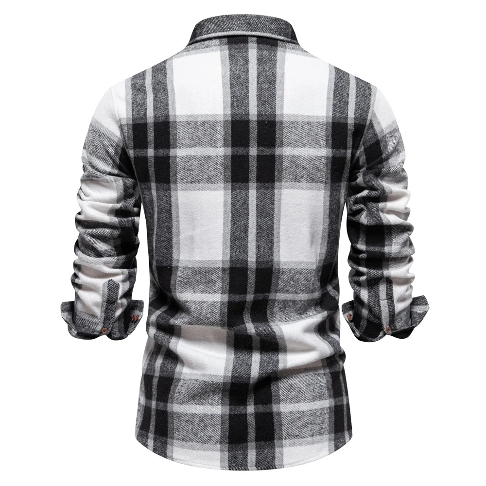 2023 New Autumn and Winter Thicken Plaid Shirt for Men Over Jacket Men Casual Classic Double Pockets Mens Shirts