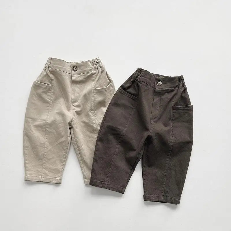 2025 Spring New Children Loose Trousers Toddler Pocket Casual Pants Infant Boys Girls Solid Versatile Harem Pants Kids Clothes Unisex
