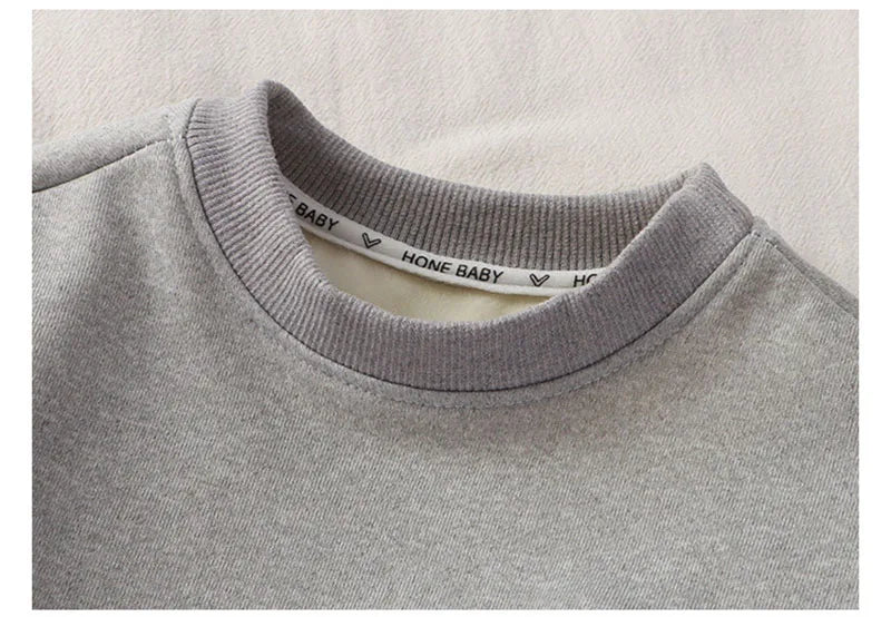 Kids Thicken Clothes Set Girls Cute Solid Colour Letters Sweatshirt + Pants Children Sports Suit Boys 2PCS Outwear 2-8T Unisex