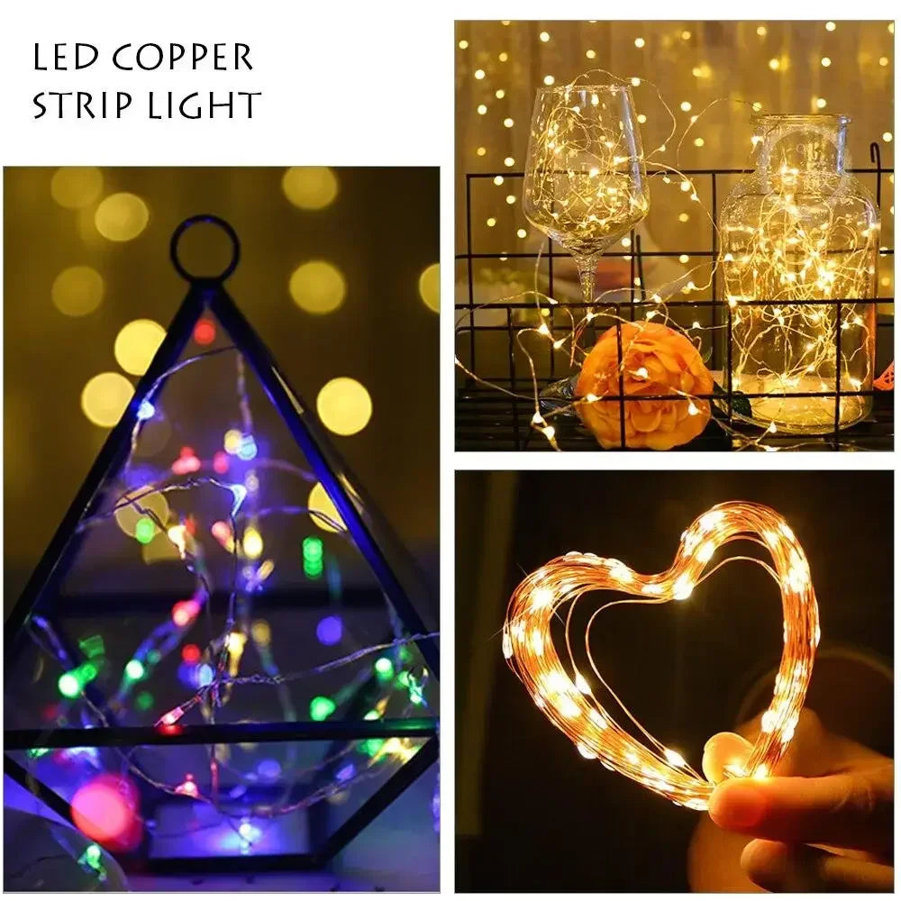 2M 5M 10M LED-lichtsnoer op batterijen, koperdraad, slingerverlichting, buiten, tuin, bruiloft, feest, kerstboomdecoratie