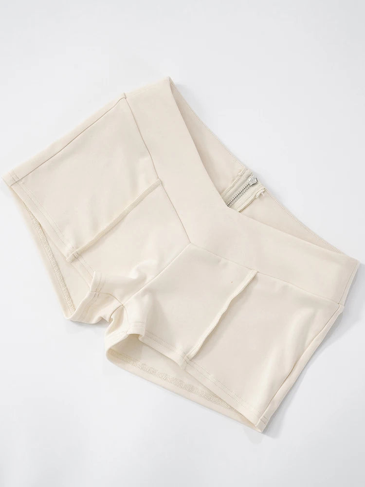 Lijnen Patchwork 2-delige set Dames Rits Cardigan Onregelmatige Crop Top + Skinny Peach Hip Shorts Eenvoudige Sportieve Straatkleding