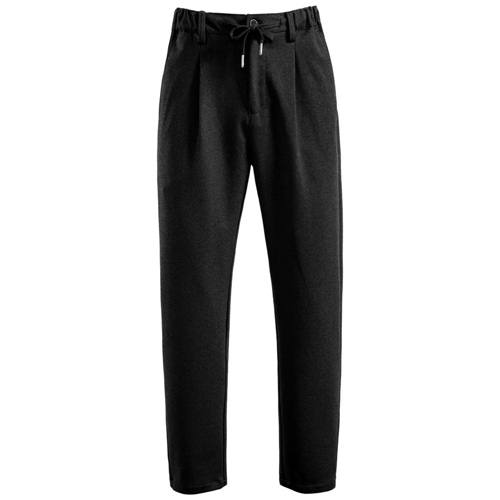 Men's Thermal Pants Solid Colour Winter Warm Casual Trousers Elastic Waist with Drawstring Slim Fit Zipper Pants