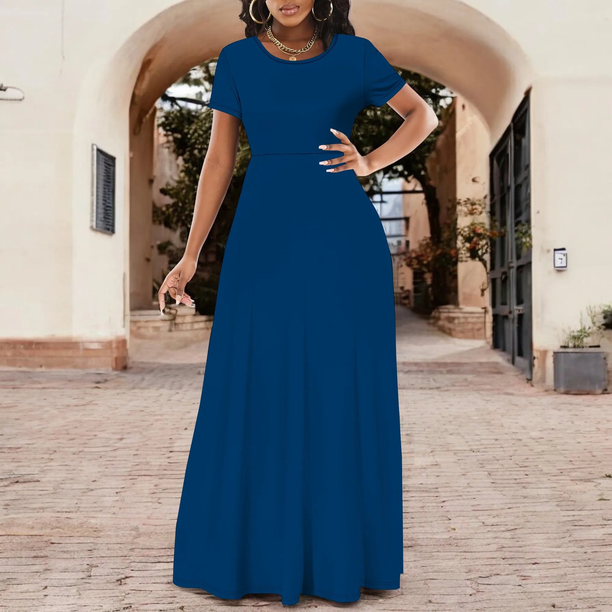 Women's Summer Short Sleeve A-Line Midi Dresses Casual T-Shirt Dresses Flowy Beach Sundress with Pockets