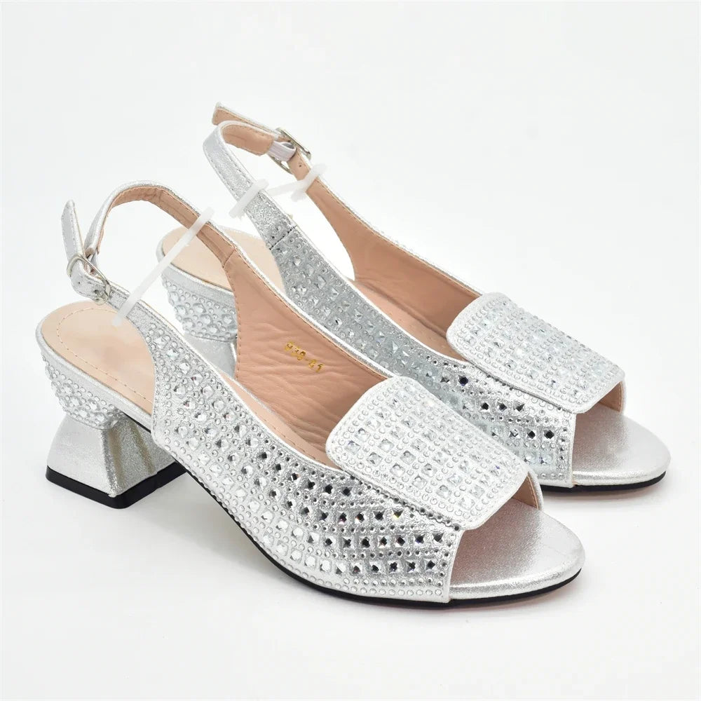 Italian Design Elegant Evening Shoes and Bag Set African Crystal Comfortable Shoes and Bag Commuter Women's Shoes