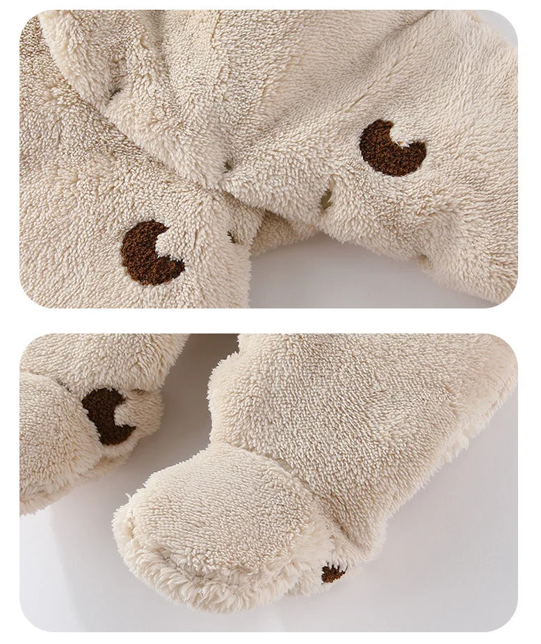 Winter New-born Warm Clothes Cotton Padded Toddler Fur Lining Hoodie Footie Jumpsuits