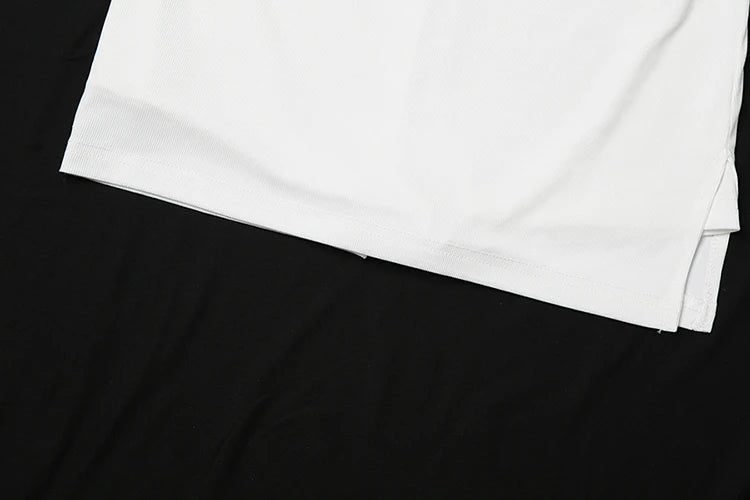 Casual Ribbed 2 Piece Set Women Black String Patchwork Tank Tops + Side Split Shorts Skirts Fashion Simple Classic Suit