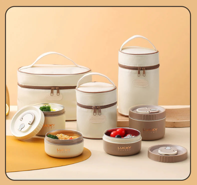 WORTHBUY Bento Lunch Box Set, Portable Keep Warm Lunch Container With Insulated Bag, 18/8 Stainless Steel Thermal Food Container