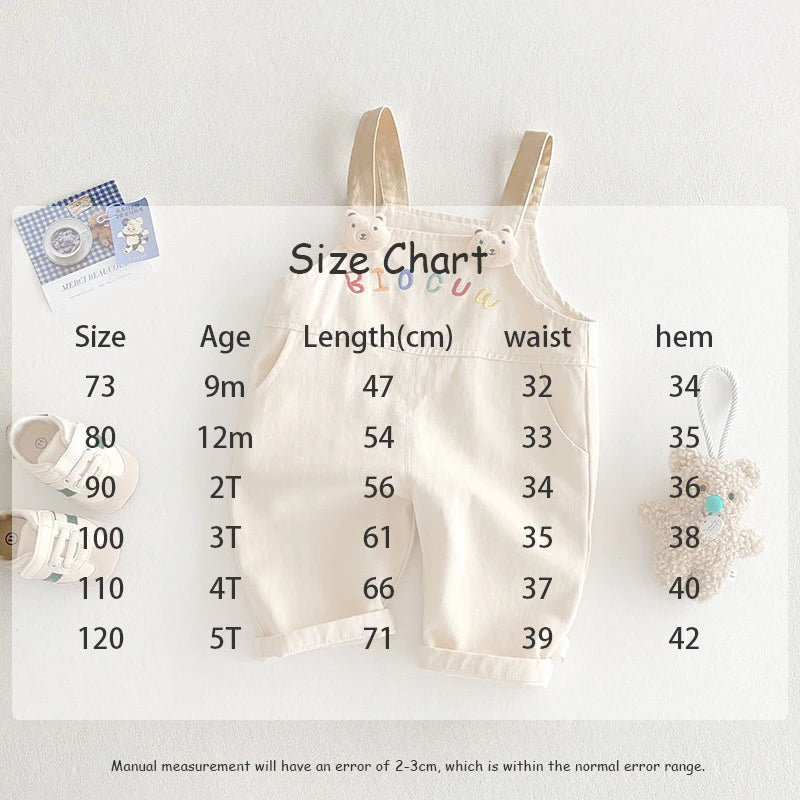 New Spring Kids Overall Children Cute Embroidered Letter Jeans Girls Boys Sweet Loose Casual Pants 0-5T Unisex