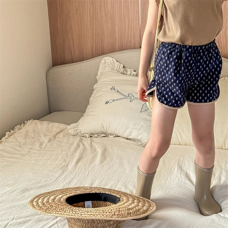 2025 Zomer Nieuwe Baby Meisjes Schattige Bloemen Shorts Kinderen Losse Katoenen Shorts Veelzijdige Kinderprint Casual Shorts Peuterkleding 4-6Y Unisex