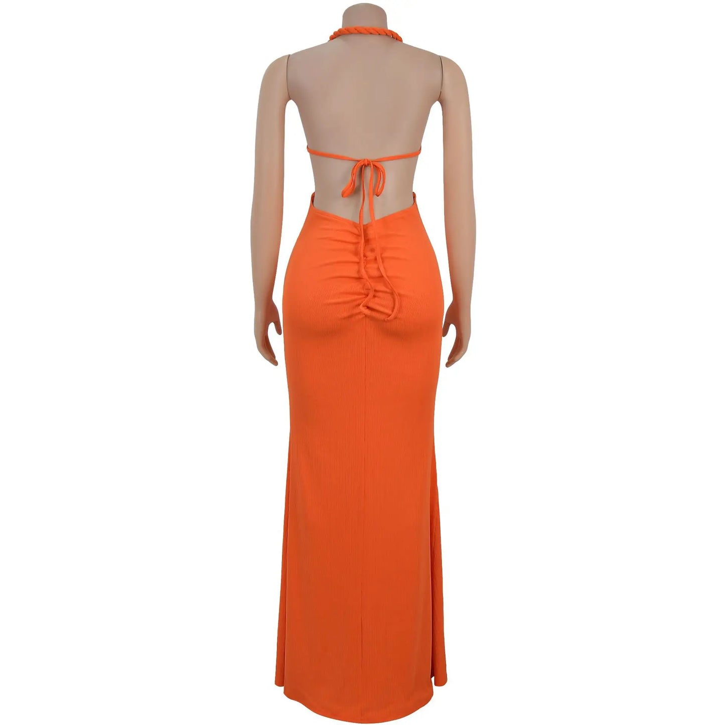 Bohemia Knitted Women Maxi Dress 2025 Summer Halter Lace Up Backless Split Sheath Vestidos Beach Vacation Robe