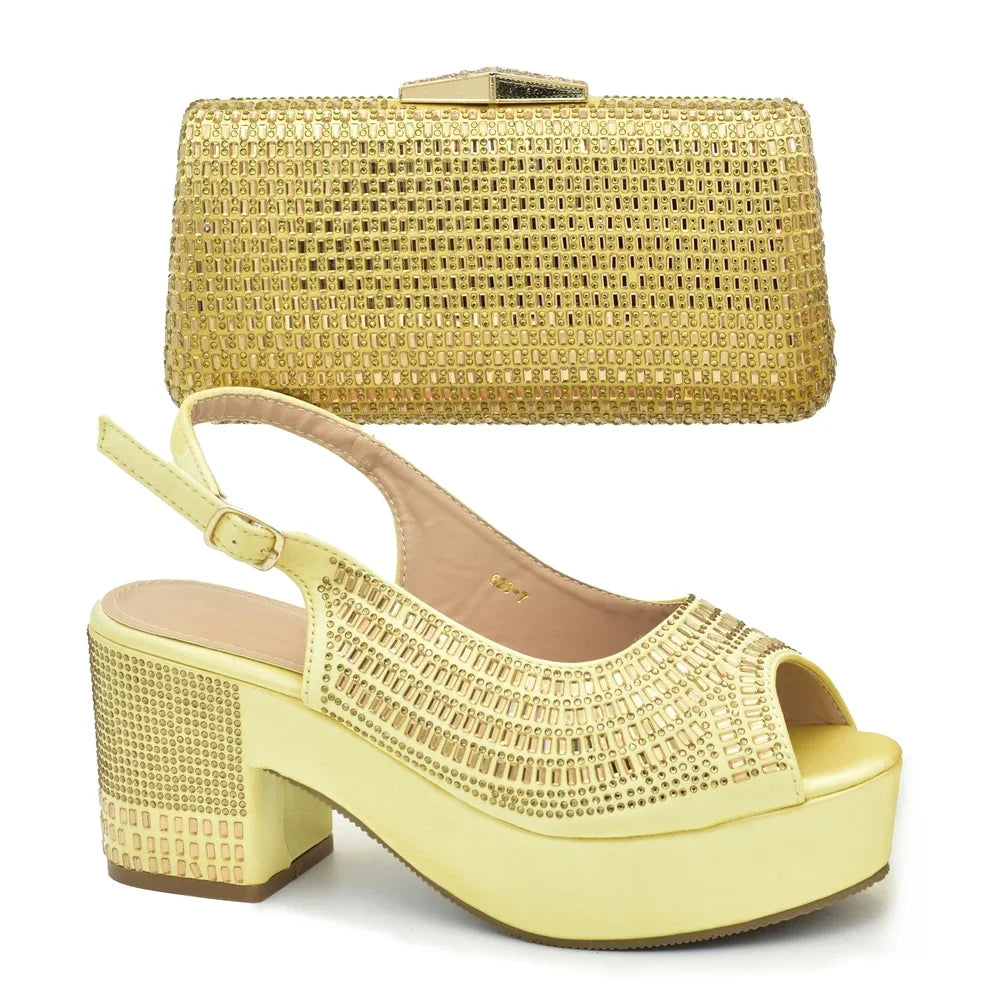 Africa Shoe and Bags Set Decorated with Rhinestone Wedges Shoes for Women Italian Women Wedding Shoes with Bag Set