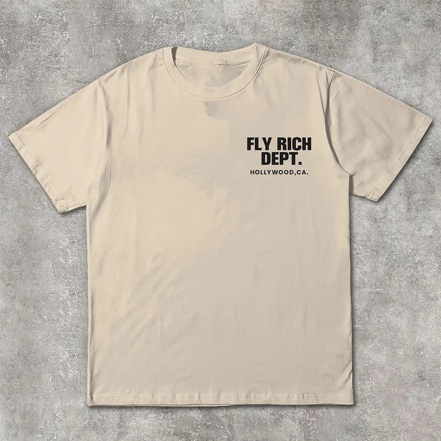 Unisex Fly Rich Graphic Print Casual 100% Cotton T-Shirt Women Y2K Summer Short Sleeve Oversize T-shirt Streetwear Tops