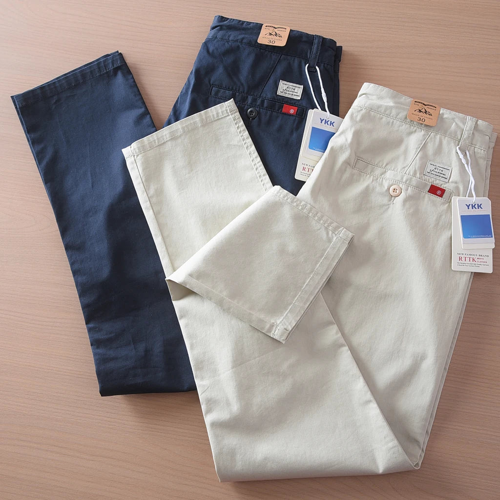 2025 Zomer Nieuwe Amerikaanse Retro Dunne Micro-Elastische Casual Broek Heren Eenvoudige 97% Katoenen Slim CHINO Business Rechte Broek