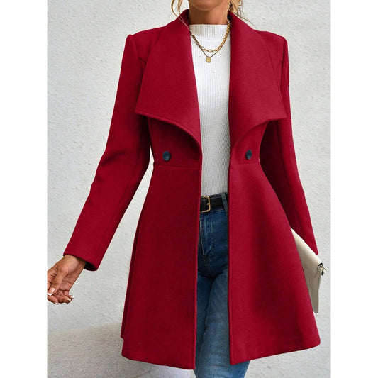 Women's Coats Winter Solid Colour Long Sleeve Lapel Button-Up Work Coats New Year Red Valentine's Day Gift Outer Wears