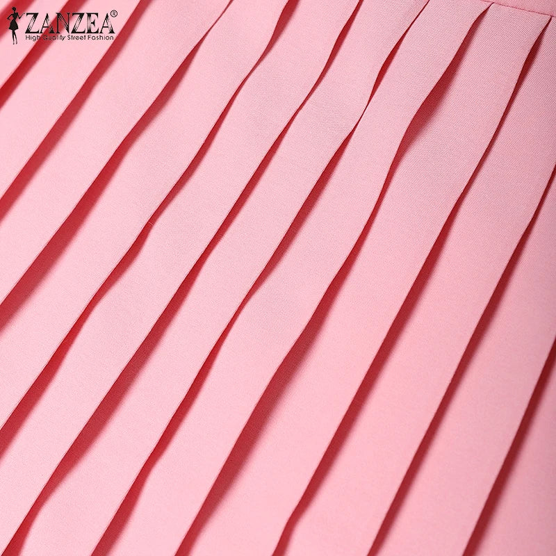 Elegant A-Line Pleated Skirts Women Fashion High Waist Patchwork Midi Faldas Mujer Office Commuting Solid Jupes Femme