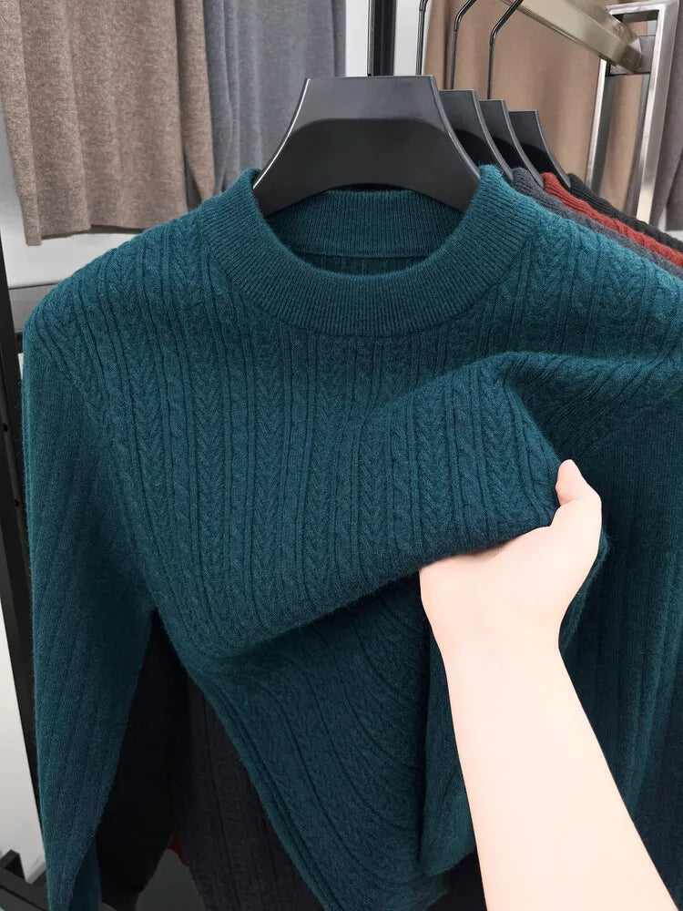 Men's Autumn and Winter Warm Turtleneck O-Neck Sweater, Thickened Slim-Fit Bottoming Shirt, Fine knitted Sweater Sizes M-4XL