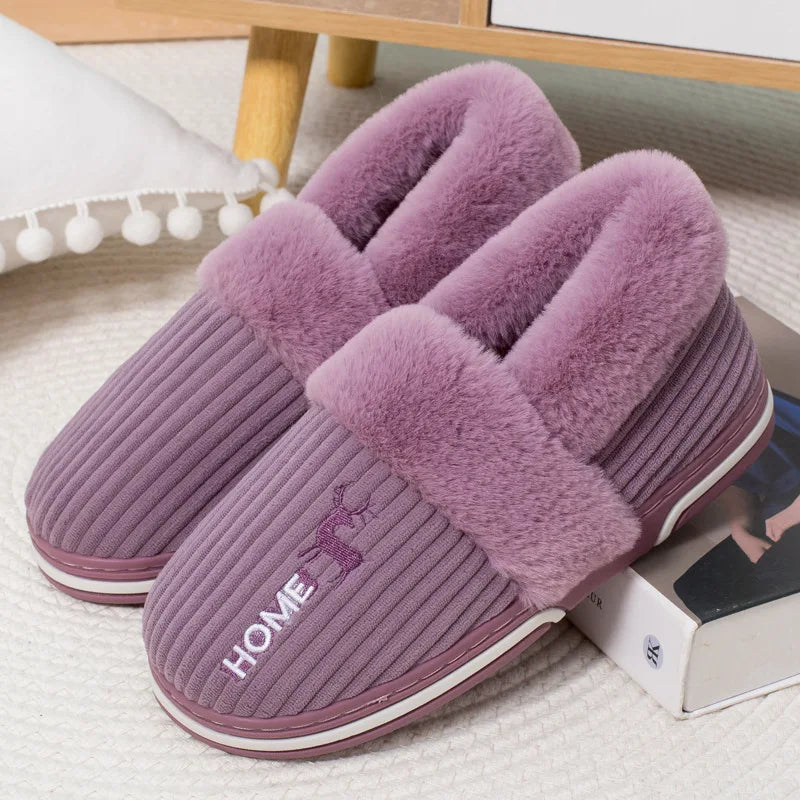 Men's Warm Plush House Slippers Indoor Anti-slip Winter Fluffy Slides With Waterproof Short Plush Male Cotton Shoes