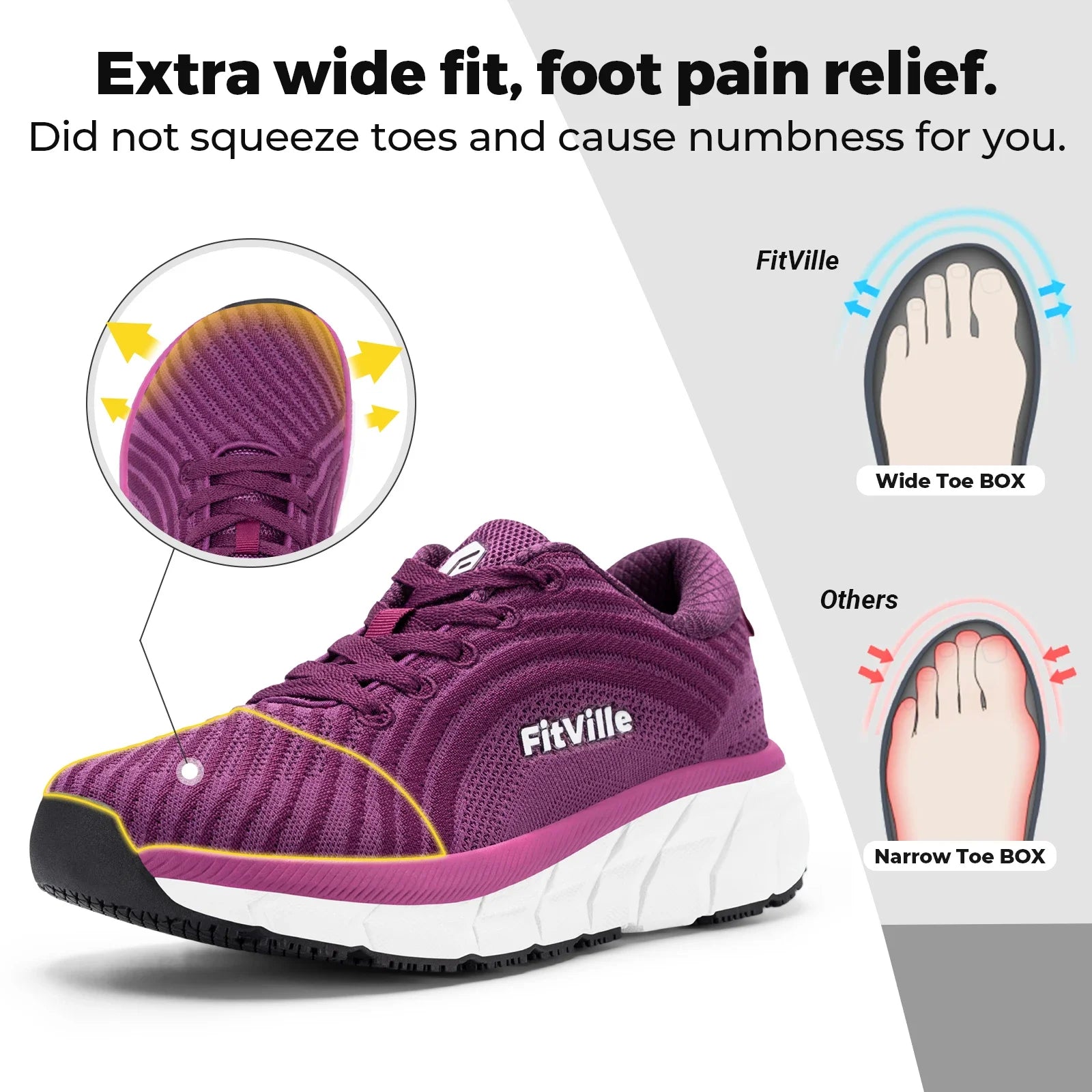 Women's Wide Toe Box Shoes Breathable Extra Wide Running Shoe Lightweight For Swollen Feet With Cushioned Relief Pain