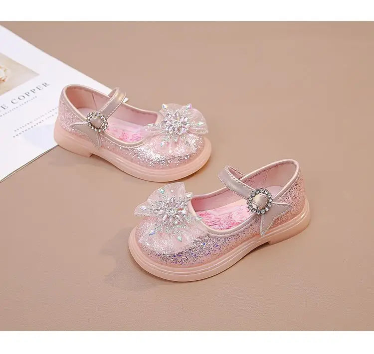 Disney Children High Heel Princess Elsa Party LED Light Shoes Summer Girls Sandals Baby Girls Crystal Blue Pink Shoes 23-34