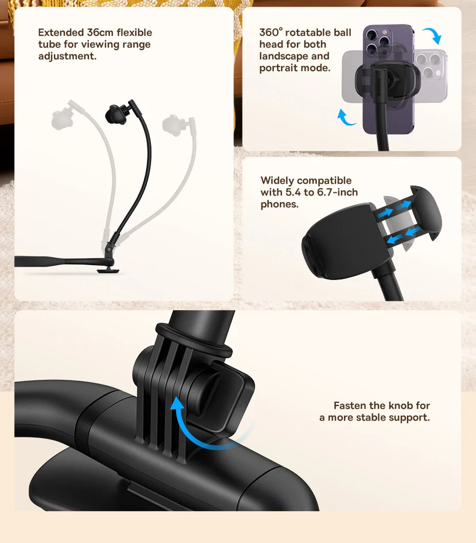 Baseus Flexible Universal Neck Phone Holder Hanging Neck Lazy Necklace Cell Phone Desk Mount Bracket for iPhone 16 15 14 Pro Max