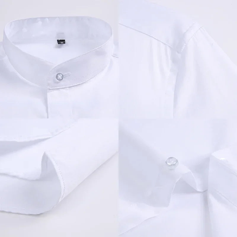 Autumn Long Sleeve Shirt Men's White Shirt Stand Collar Slim Fit Business Work Shirts for Men Plus Size 5XL