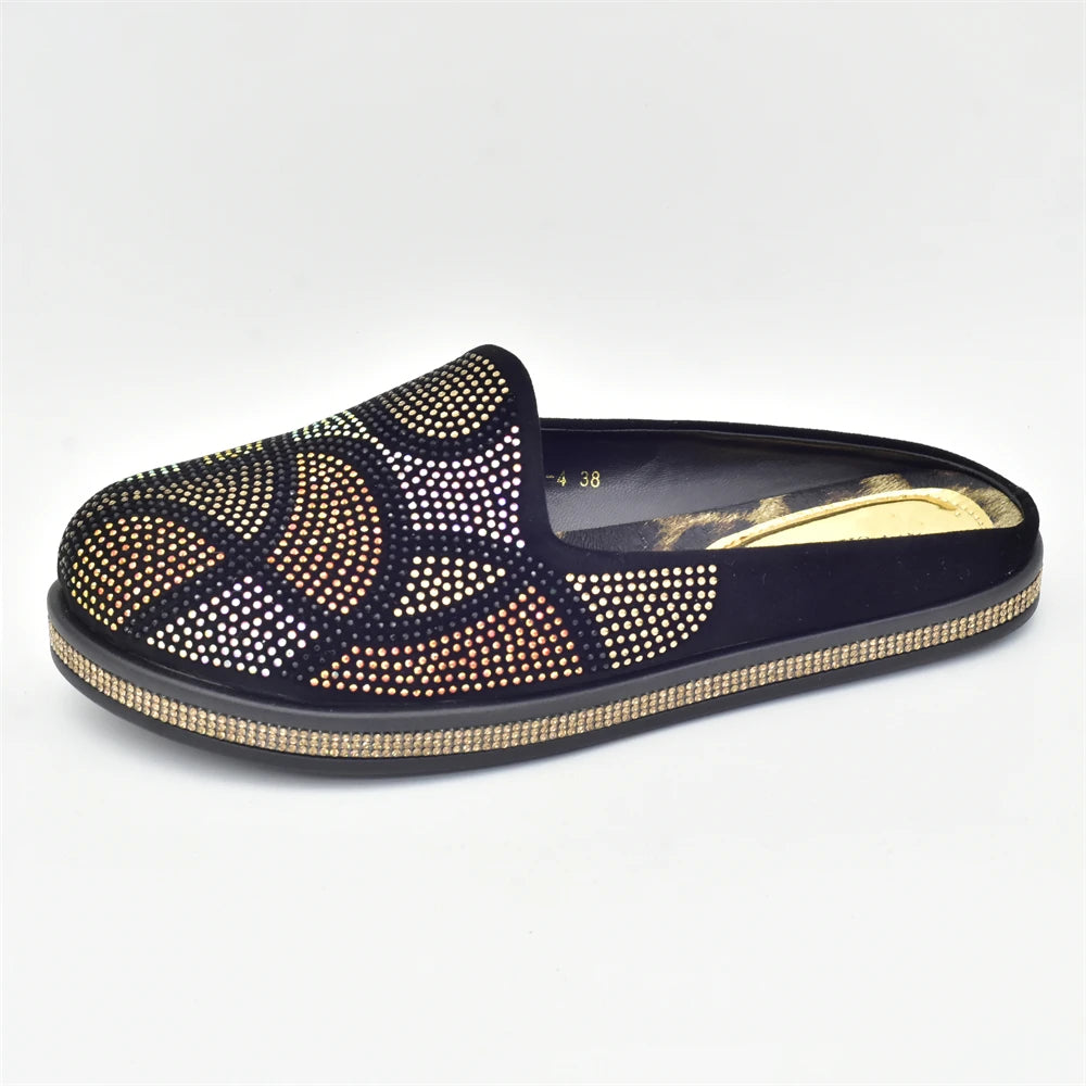 Fashion Women Mules Half Closed Slippers for Female Shoe Bling Rhinestone Sparkly Light Comfy Walking Shoe