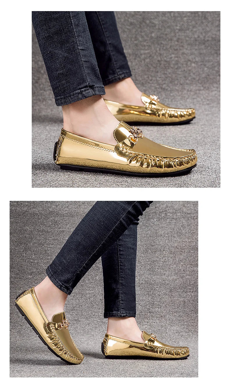 Over Size 38-48 Men Fashion Gold Moccasin Loafers Luxury Brand Casual Shoes for men Big Size Youth Personality Loafers
