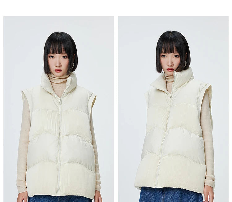 Women's Down Vest Loose Stand Collar, Solid Colour Duck Down, Sleeveless Jacket Basics Commuter For Ladies
