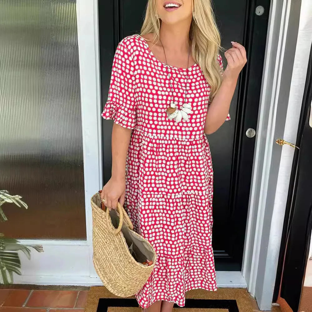 Europe And The United States New Fashion Women's Hot Summer Crew-neck Printed Short-sleeved Dress