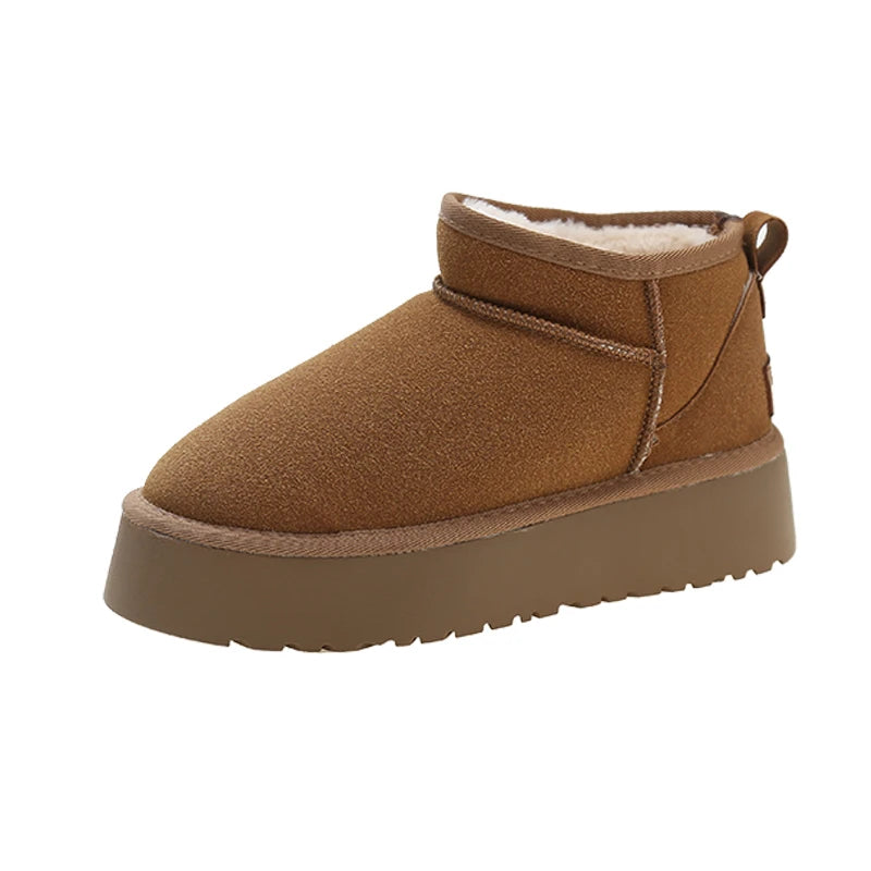Women's New Classic Plush Warm Cotton Ankle Boots Flat Bottom Suede Fur Winter Snow Boots Comfortable Short Thickened Fluff