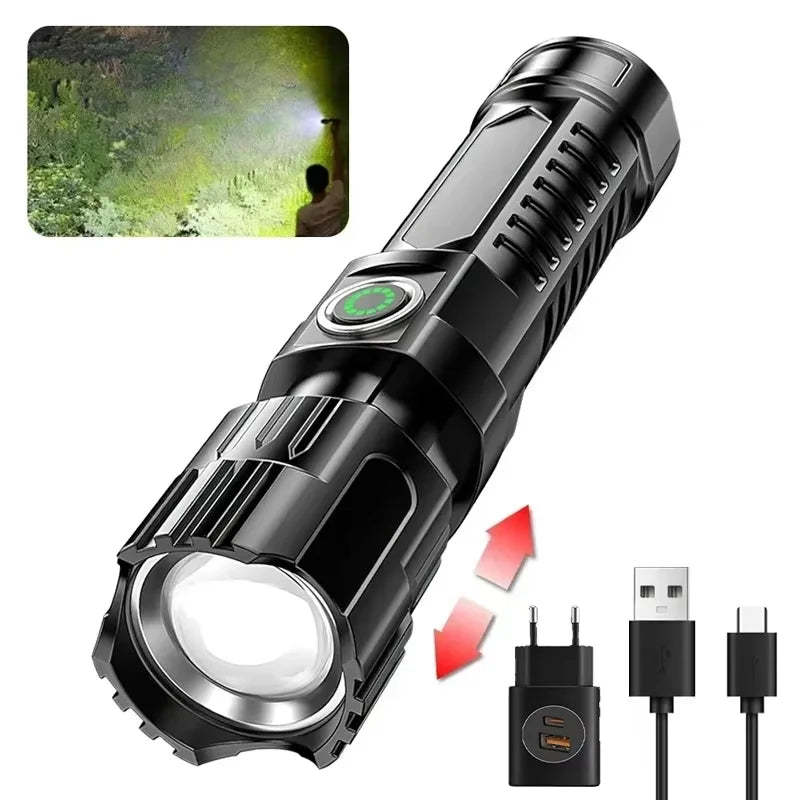 Super Bright Zoom Flash Flashlight,3 Lighting Modes,Rechargeable Portable LED Torch,Ideal for Outdoor,Camping,Fishing,Emergency