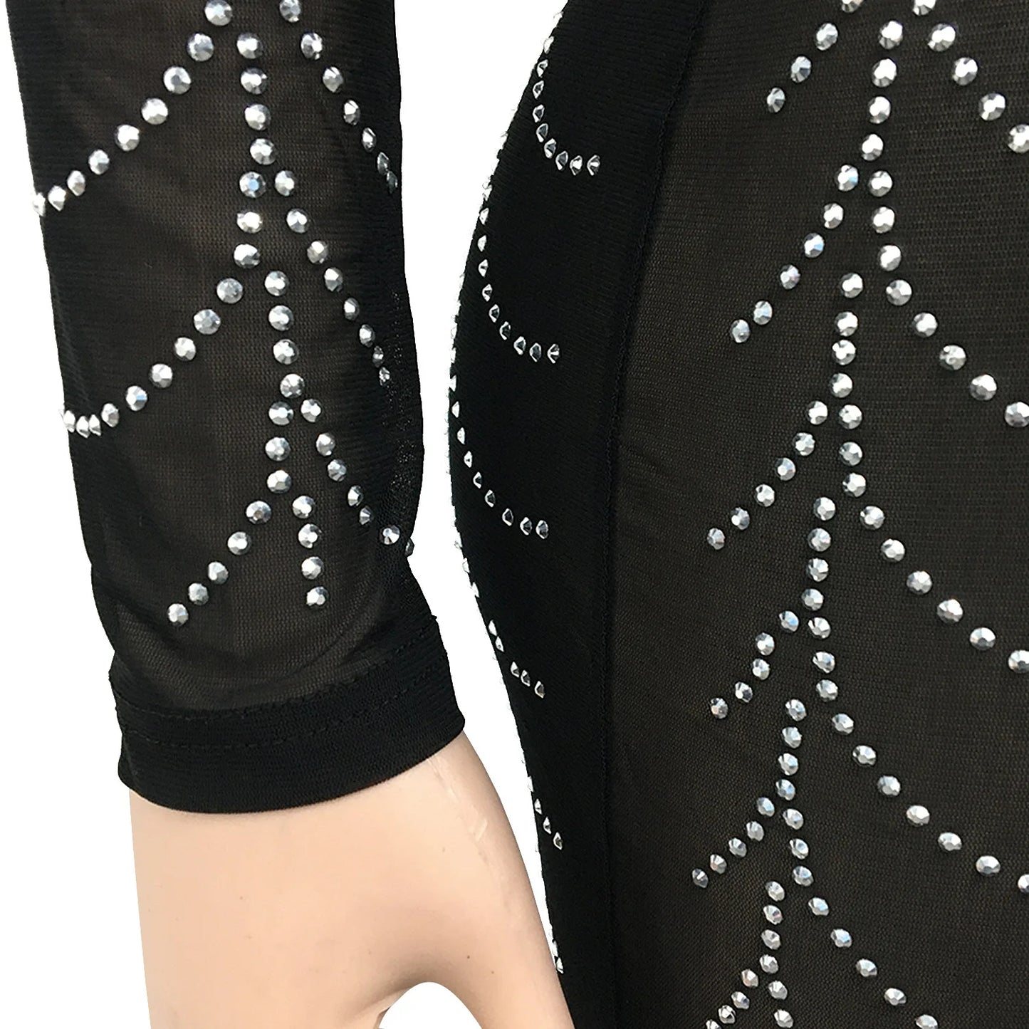 Sexy Rhinestone Sheer Mesh Long Sleeve  Party Dress