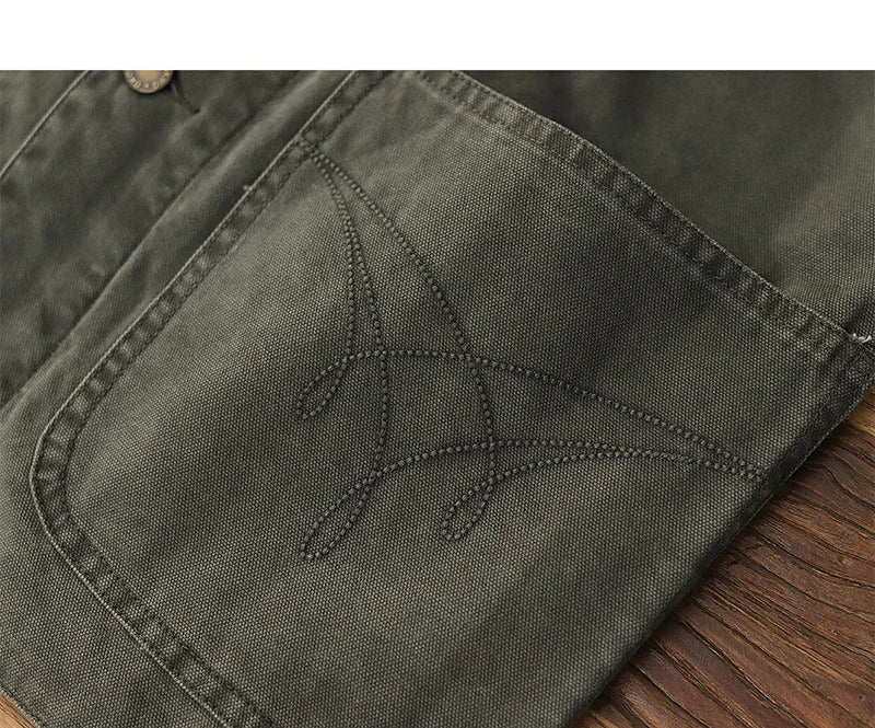 2024 Autumn New American Retro 12OZ Denim Cargo Vest Men's Simple 100% Cotton Washed Old Casual Multi-pocket Waistcoat Jacket