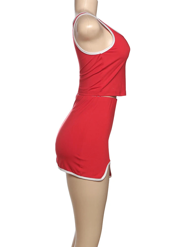 Casual Simple Women 2 Piece Set Tracksuit Skinny Tank Tops + Irregular Hem Skirts Matching Stretch Streetwear Outfits