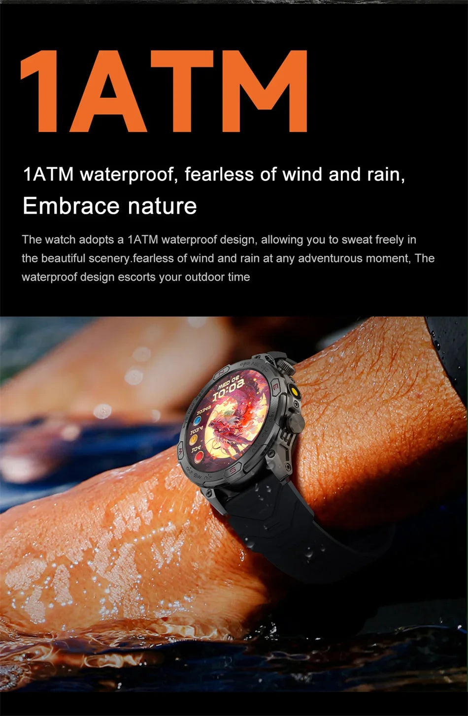 Outdoor Military Smart Watch Men Compass GPS Track Bluetooth Call IP68 Waterproof AMOLED Screen Smartwatch Compatible with Android IOS