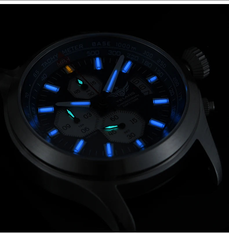 Yelang Men's Three Eyes Six Needles Japan OS00 Movement 100M Water Resistant Waterproof Diving Stainless Steel Quartz Watch