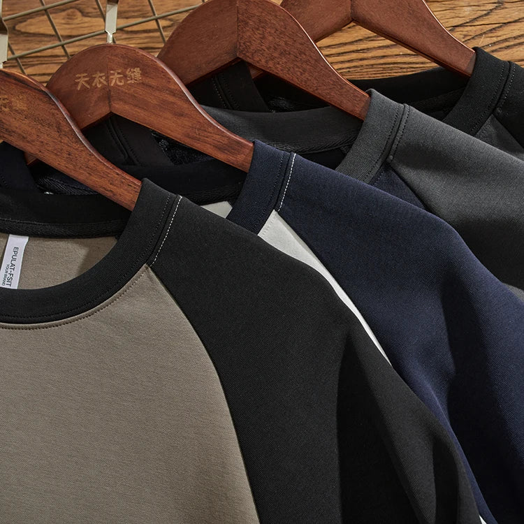 Herfst Nieuwe Amerikaanse Retro Tweekleurige Stiksels Hoodies Heren Gewassen O-hals Trui Gebreide Raglanmouwen Casual Sweatshirts