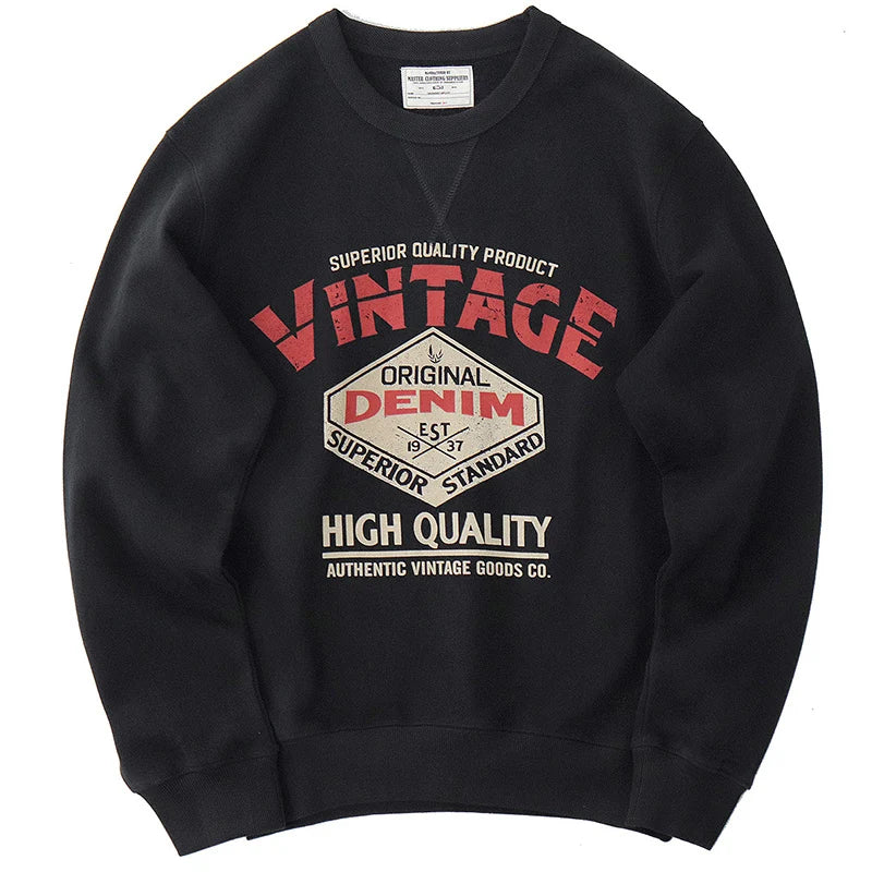 Autumn New American Retro Heavyweight 500g Letter Printed Sweatshirts Men's Fashion 100% Cotton Washed Pullover Casual Sportwear